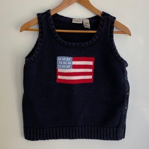 Villager Sport Cotton Ramie Knit Tank Sweater Button Side American Flag